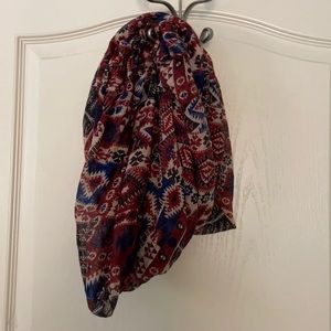 Lightweight Red, Navy Blue, and Tan Infinity Scarf